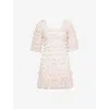 Needle & Thread Womens Rose Ditsy Frilled Woven Mini Dress Moonshine Pink In Moonshine Pink