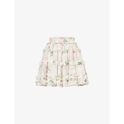 Needle & Thread Womens Needle And Thread Rose Smocked Chiffon Mini Skirt In Moonshine/pink