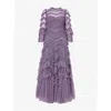 Needle & Thread Womens Elia Frilled-trim Recycled-polyester Maxi Dress Amethyst In Amethyst