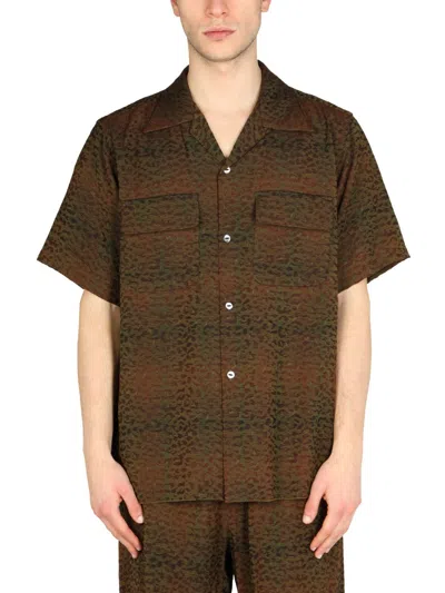 Needles Animal Print Bowling Collar Shirt In Brown