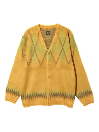 Needles Argyle Buttoned Cardigan In Yellow