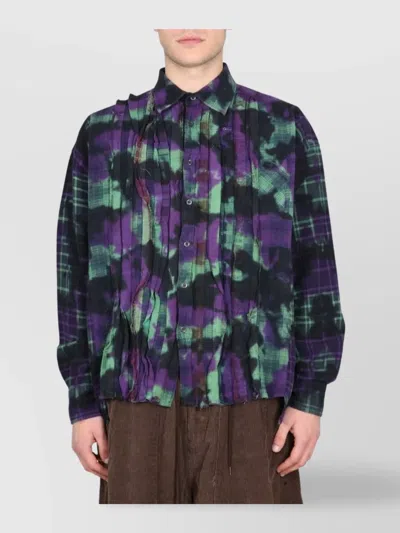 NEEDLES ASYMMETRICAL PLEATED TIE-DYE SHIRT