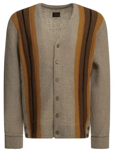 Needles Beige Mohair Nylon Wool Striped Cardigan
