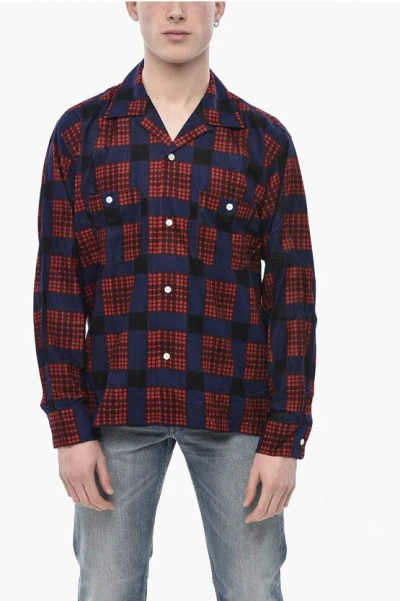 Needles Bicolour Checked Utility Overshirt In Red