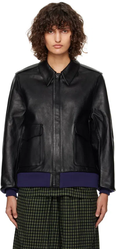 Needles Black A-2 Leather Jacket In B-black