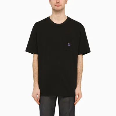 NEEDLES BLACK CREW-NECK T-SHIRT WITH EMBROIDERY