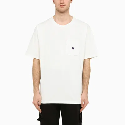 NEEDLES BLACK CREW-NECK T-SHIRT WITH EMBROIDERY