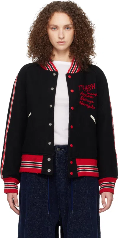 Needles Black Deconstructed Letter Bomber Jacket