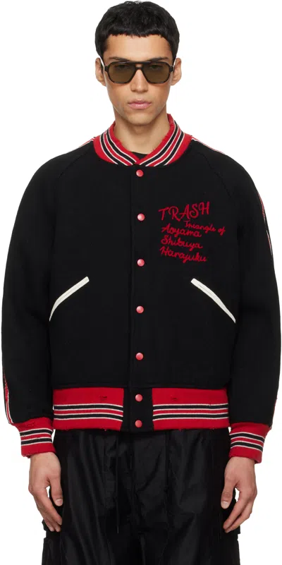 Needles Black Deconstructed Letter Bomber Jacket