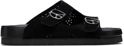 Needles Black Double Strap Sandals In Animal Print