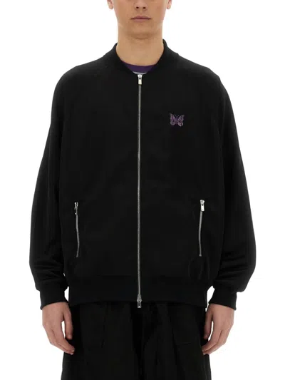 Needles Black Jacket With Zip Closure And Butterfly Embroidery