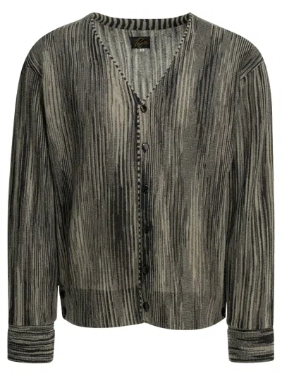 Needles Black Mohair Nylon Wool Striped Cardigan