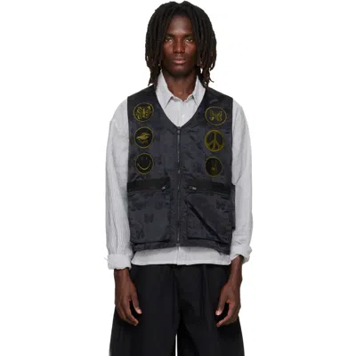Needles Black Papillon Jacquard Radio Vest In Blue