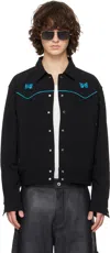 Needles Collared Jacket Contrast Piping Embroidered Front In Black