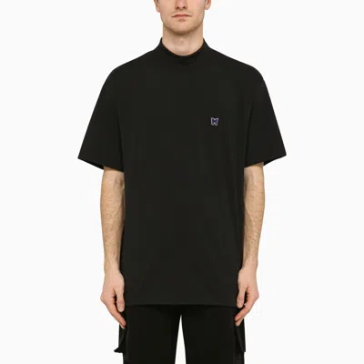 NEEDLES NEEDLES | BLACK STAND-UP COLLAR T-SHIRT WITH EMBROIDERY