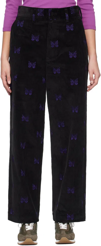 Needles Black Straight Trousers In Blue