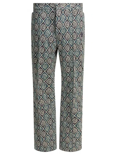 Needles Boot Cut Blue Polyester Casual Pants In Multi