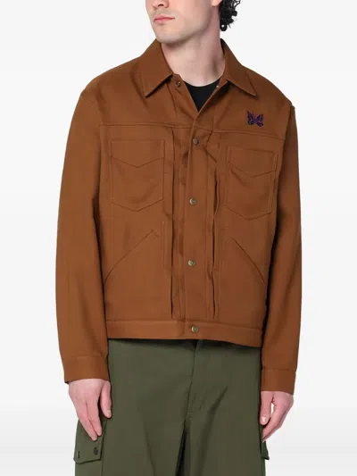 Needles Butterfly Embroidered Long-sleeve Shirt In Brown