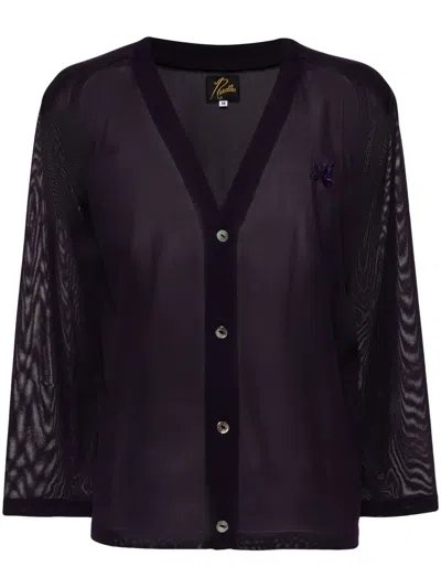 Needles Logo-embroidered Sheer Cardigan In Black