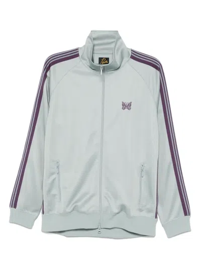 Needles Webbing-trimmed Logo-embroidered Tech-jersey Track Jacket In Blue