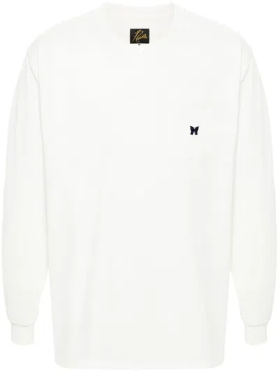 Needles Logo Patch Chest Pocket Long Sleeves Round Neck In White