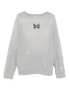 Needles Butterfly-patch Distressed Sweater In Gray