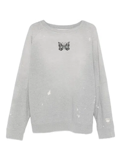 Needles Butterfly-patch Distressed Sweater In Gray