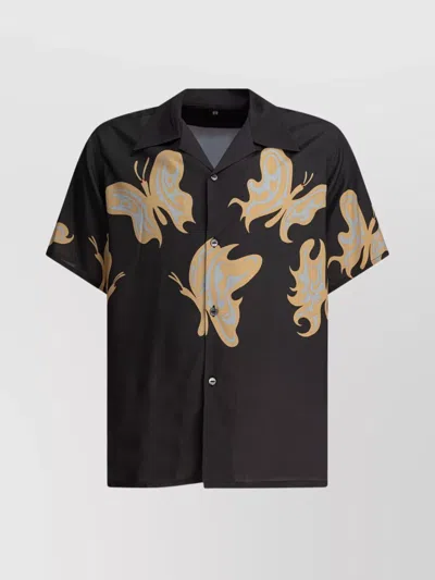 Needles Butterfly Print Camp Collar Short Sleeves Shirt In Black