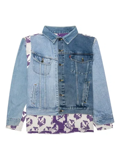 Needles Butterfly-print Denim Jacket In Blue
