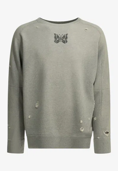 Needles Butterfly Print Distressed Sweatshirt In Gray