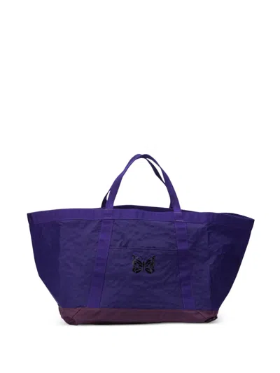 Needles Butterfly Motif Two Tone Shoulder Tote Bag In Purple
