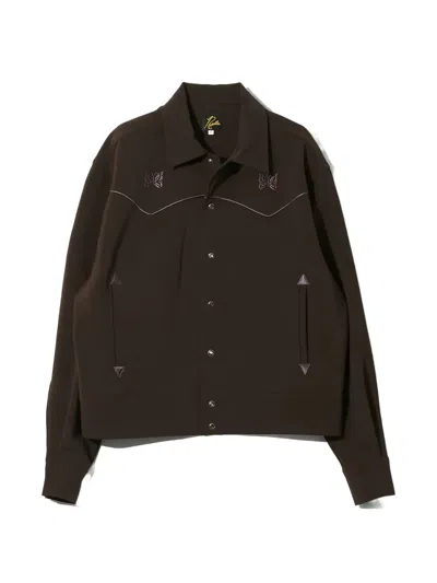 Needles Butterfly-embroidered Piped Jacket In Brown