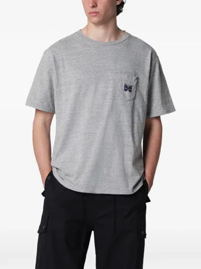 Needles Butterfly-embroidered Pocket T-shirt In Gray