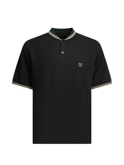 Needles Butterfly-embroidered Tipped Polo Shirt In Black