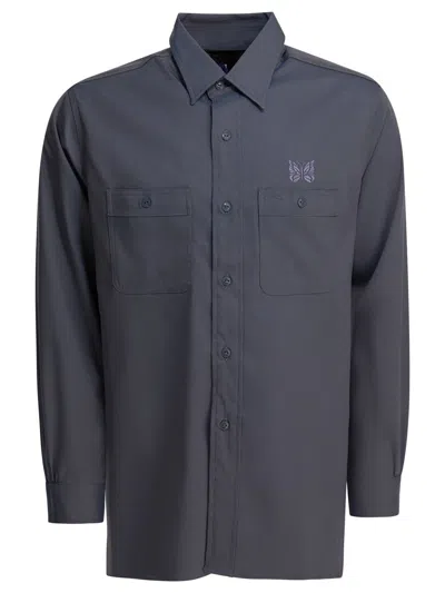 Needles Twill Shirt Featuring Button-down Collar In Gray