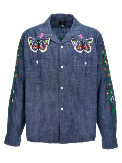 Needles Chambray Embroidery Shirt In Azul Claro