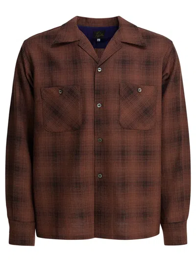 Needles Checked Wool "one-up" Shirt In Burgundy