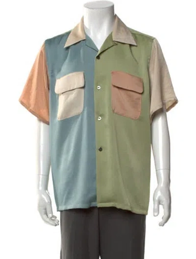 Pre-owned Needles Colorblock Pattern Short Sleeve Shirt In Blue/green
