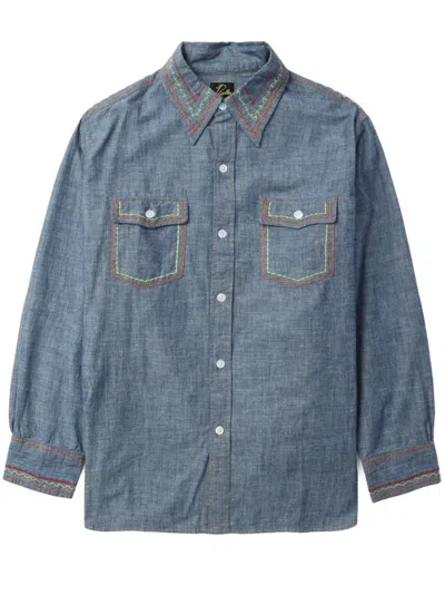 Needles Contrast-stitching Denim Shirt In Blue