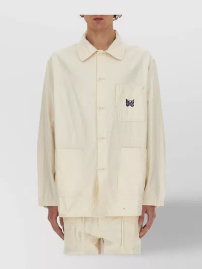 Needles Cotton Shirt Embroidered Detail Front Pockets In Neutral