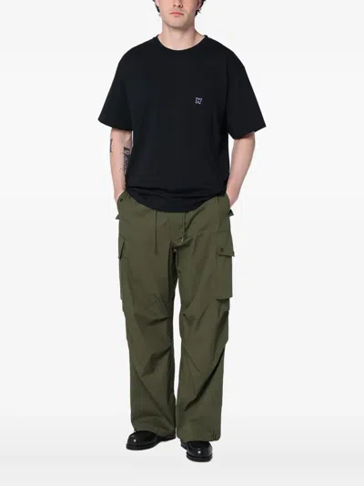 Needles Black Crewneck T-shirt With Logo Patch And Chest Pocket In Jersey