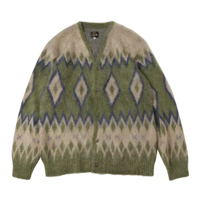 Pre-owned Needles Diamond Mohair Cardigan 'olive' In Green