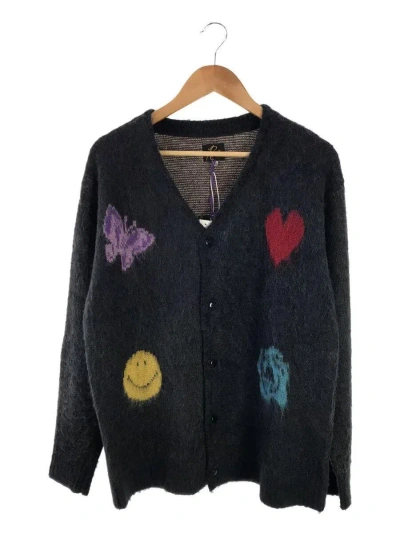 Pre-owned Needles Emblem Smiley Heart Mohair Knit Cardigan In Grey