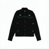 Needles Collared Jacket Contrast Piping Embroidered Front In Black