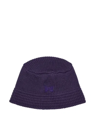 Needles Embroidered-butterfly Rib-knit Bucket Hat In Purple