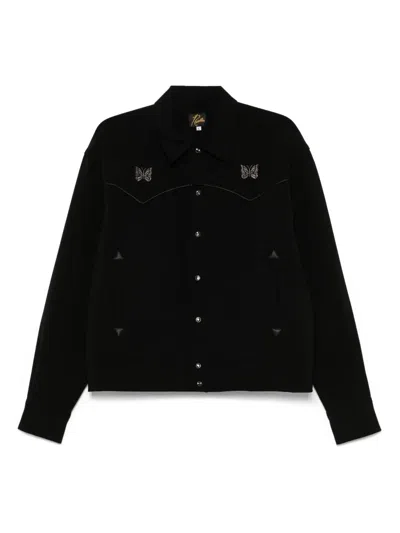 Needles Piping Cowboy Logo-embroidered Satin-trimmed Woven Jacket In Black