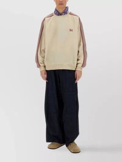 Needles Embroidered Sweatshirt Striped Sleeves
