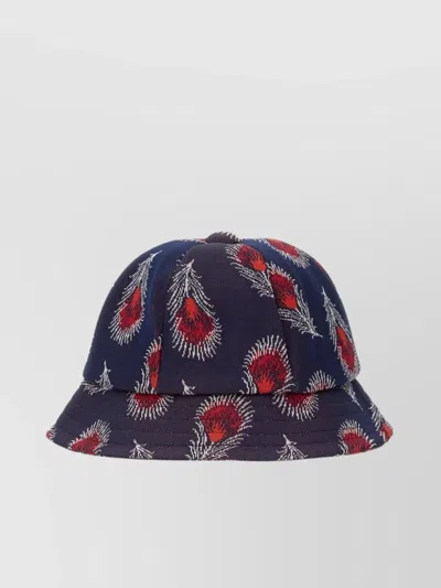 Needles Feather Pattern Bucket Hat With Wide Brim In Blue