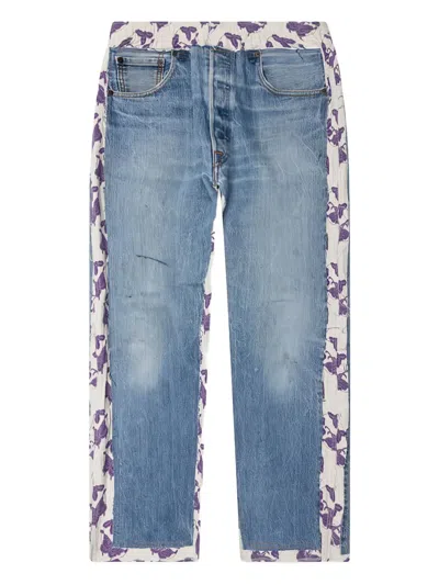 Needles Floral-panel Denim Trousers In Blue