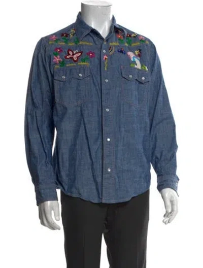 Pre-owned Needles Floral Print Long Sleeve Denim Shirt In Blue